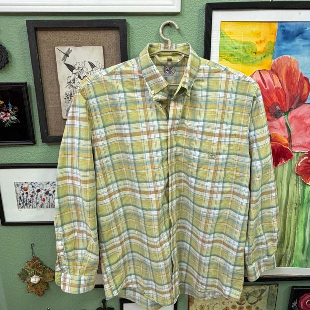 Cinch Shirt Mens Sz L Green Tan Plaid Button Down Western Long Sleeve Top